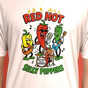 Red Hot Silly Peppers Band Shirt - Lustiges Vintage Cartoon Chili Peppers Rock Band T-Shirt