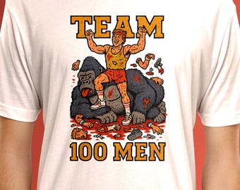 100 Men vs Gorilla Meme Shirt: Vintage Combat Tee