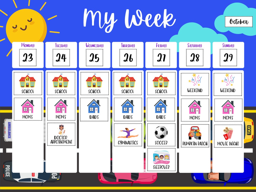 Weekly Kids Calendar, Kids Weekly Calendar, Children's Calendar ...