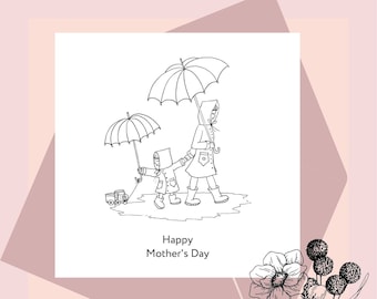 Happy Mother&#39;s Day Greeting Card, Mother&#39;s Day Digital Card, Mother&#39;s Day, Mother and Child Line Art, Digital Greeting Card PDF, Square Card