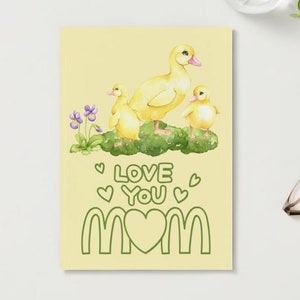 Sweet Ducklings Mothers Day Digital Greeting Card Portrait, Mothers Day, Mothers Day Digital Card, Birthday Card for Mom, Instant Download.