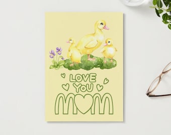 Sweet Ducklings Mothers Day Digital Greeting Card Portrait, Mothers Day, Mothers Day Digital Card, Birthday Card for Mom, Instant Download.