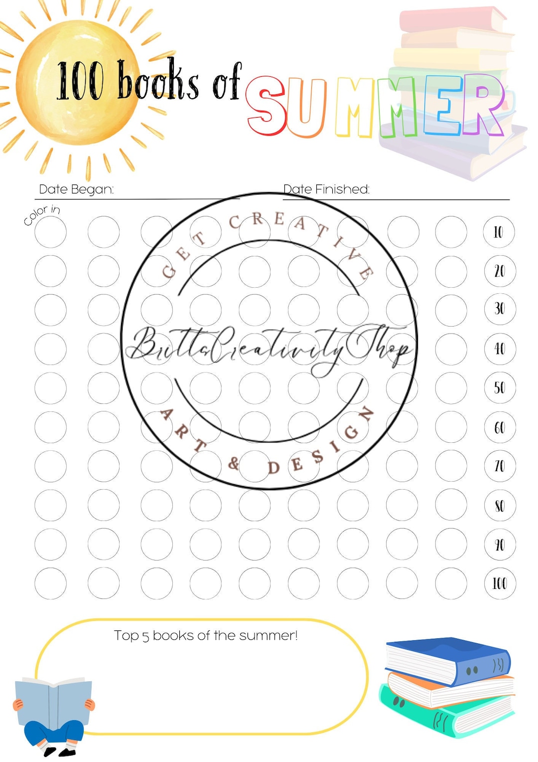 100 Books of SUMMER Printable Activity Writing Prompt for Etsy
