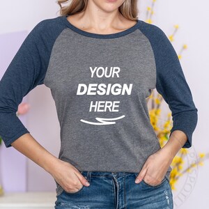 District | DM136L | Women’s Perfect Tri 3/4 Sleeve |  Raglan | Frosty Navy / Frosty Gray | Mockup