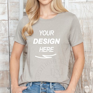 Bella Canvas |  6400  |  Women&#39;s  |  Mockup |  Relaxed Jersey  |  Short-Sleeve | Crew Neck Tee  |  Heather Dust