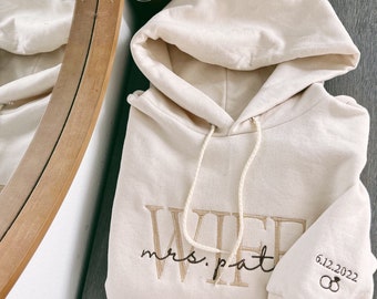 Personalized Embroidered Wife Hoodie | Custom last name Sweatshirt | Bridal Sweatshirt | Engagement Sweatshirt | Bride | Wifey Hoodie