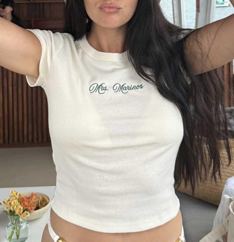 Custom Embroidered Baby Tee / Custom Crop Top / Personalized Y2K Top / WIFEY Crop Top / Custom Bridal Baby Tee / Bachelorette Gift