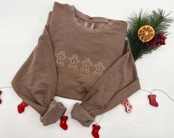 Verzending op dezelfde dag / Gingerbread mannen geborduurd lichtgewicht comfort kleuren sweater