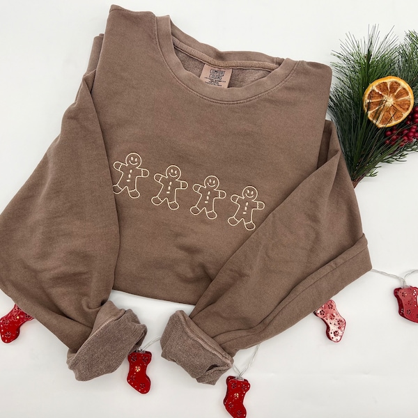 Gingerbread men Embroidered Comfort Colors Sweatshirt || Christmas Crewneck || Holiday Gifts || Cozy Lounge Wear || Lightweight Sweatshirt