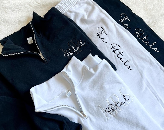 Custom Embroidered Quarter Zip and Jogger Set | Bridal Gift