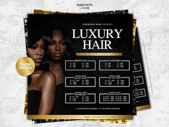 Hair Bundles & Wigs Price List Template: Luxury Hair Business (Canva Editable) (Digital Download)