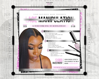 Plantilla de volante para clase magistral de pelucas: Curso de encaje, capacitación (editar en Canva)