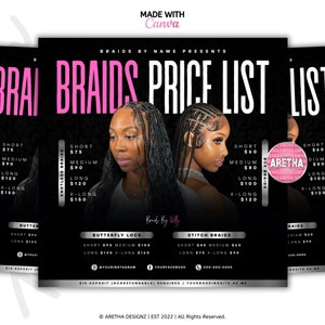 DIY Braids Price List Template Braid Sale Braid Deals Beauty Salon DIY Braids Price List Template Braid Sale Braid Deals Beauty Salon