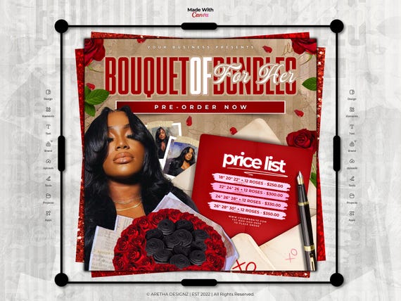 Bouquet Of Bundles Price List Template | Valentines Day Hair Flyer Edit In Canva