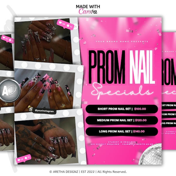 Prom Booking Flyer | Prom Season Flyer, Prom Specials, Prom Nail Flyer, Nail Flyer, Mua, Braids, Install, Lash, Premade Flyer, Edit in Canva