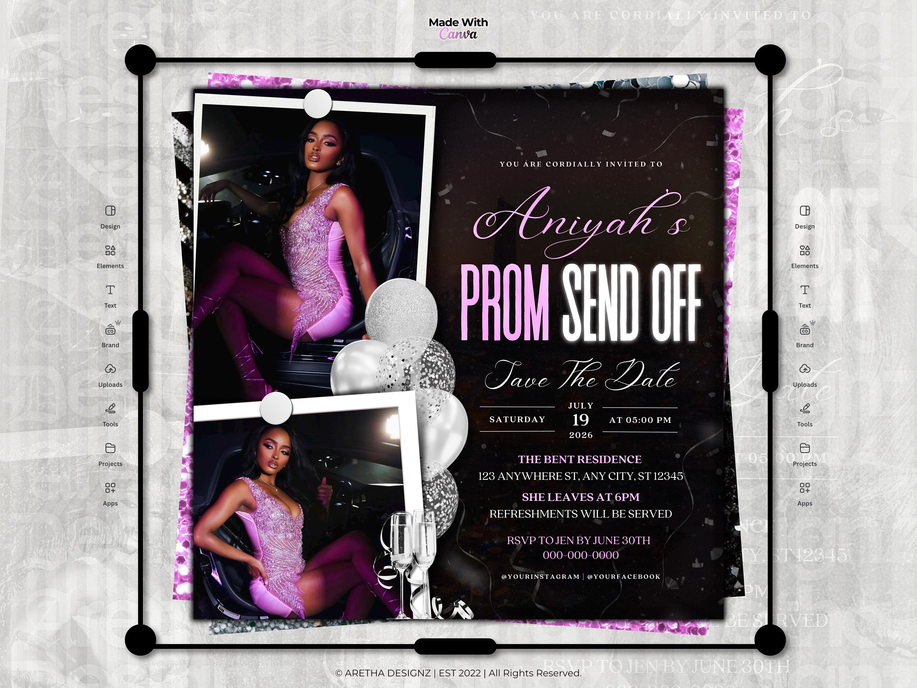 Prom Send off Invitation Flyer | Editable Canva Template (digital File ...