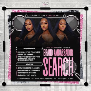 Brand Ambassador Search Flyer: Influencer Template (Edit in Canva)