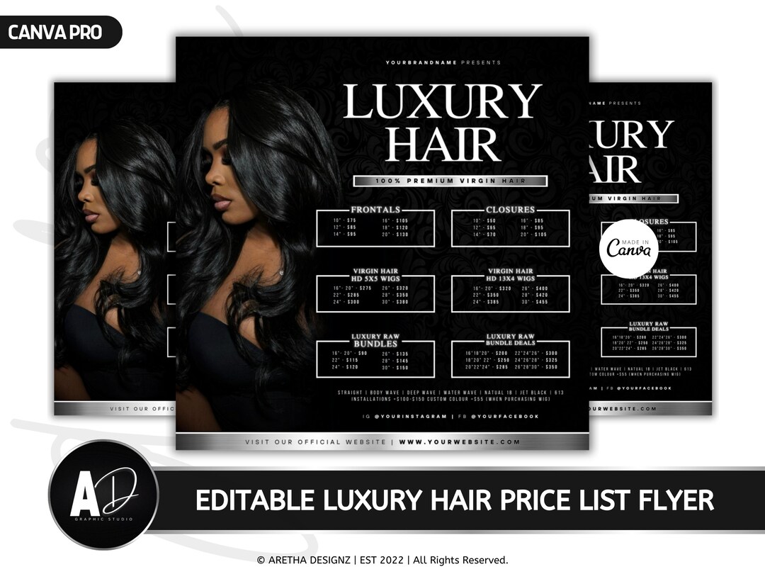 DIY Hair Bundles & Wigs Price List Template Hair Sale, Bundle Deals