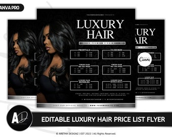 DIY Hair Bundles & Wigs Price List Template | Hair Sale, Bundle Deals, Frontals, Closures, Luxury Hair Extension Business, Edit In Canva