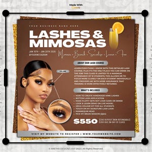 Lashes & Mimosas Course Flyer: Lash Training Template (Editable Canva)