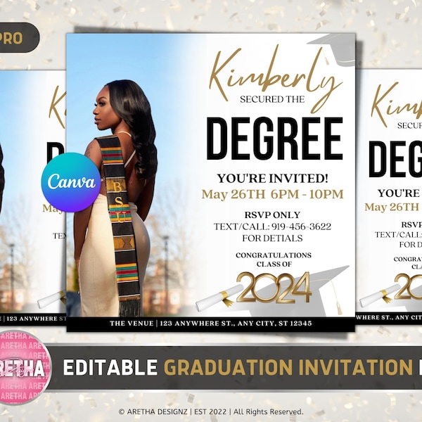 Editable Graduation Invitation Flyer | Graduation Party, Class Of 2024, Congrats to the Grad, Degree, E-flyer, Pre-made Flyer, Edit in Canva