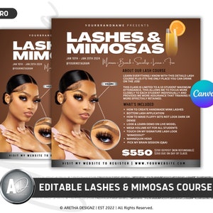 Lashes & Mimosas Course Social Media Flyer | Beauty Course Flyer Template, Lash Training Flyer, Editable Canva Templates for Lash Class