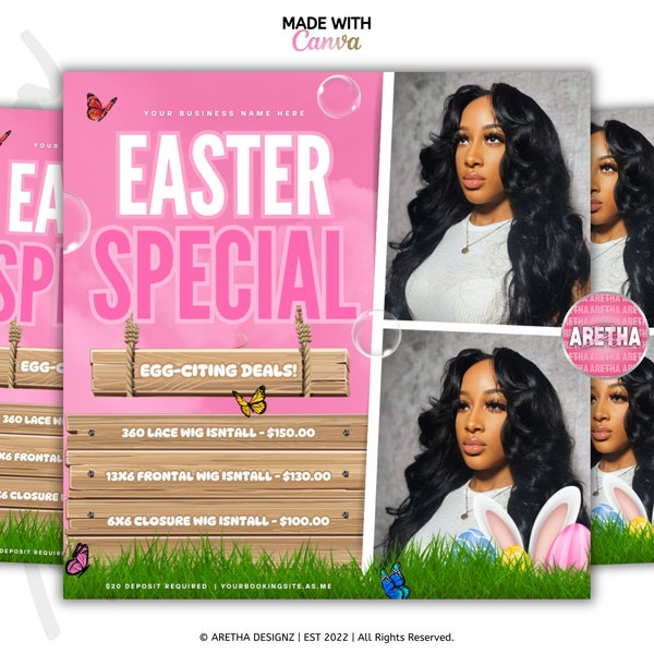 Easter Booking Flyer | April Booking Flyer, Nails, Install, MUA, Braids, Wigs, Easter Hair Flyer, Premade Business Flyer, Edit In Canva