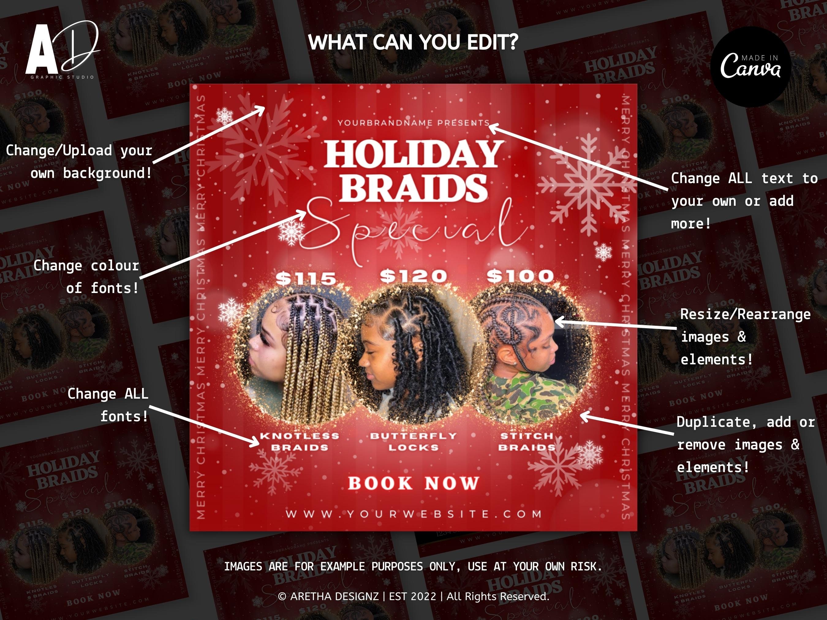 Holiday Season Braids Flyer, Hair Stylist Flyer, Hair Flyer, Premade