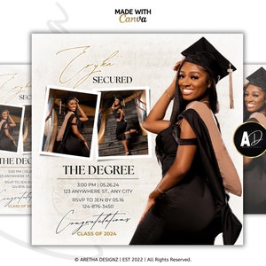 Editable Graduation Invitation Flyer | Graduation Party, Class Of 2024, Congrats to the Grad, Degree, E-flyer, Pre-made Flyer, Edit in Canva