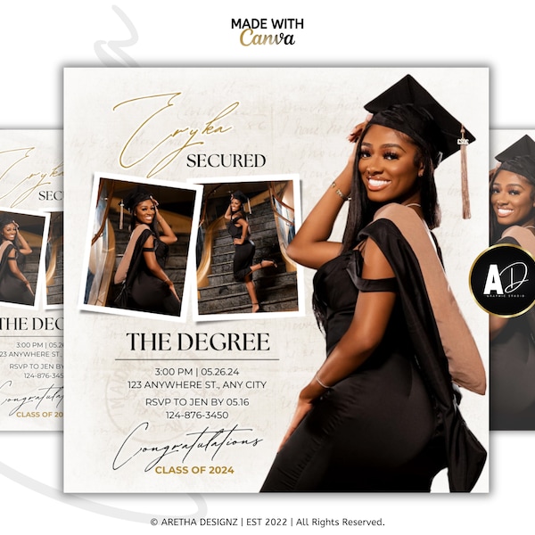 Editable Graduation Invitation Flyer | Graduation Party, Class Of 2024, Congrats to the Grad, Degree, E-flyer, Pre-made Flyer, Edit in Canva