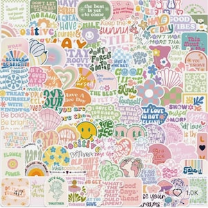 50 stickers motivants et positifs mignons, lot d'autocollants rétro, lot d'autocollants Hydroflask pour voiture pour ordinateur portable, lot d'autocollants imperméables, phrases à coller