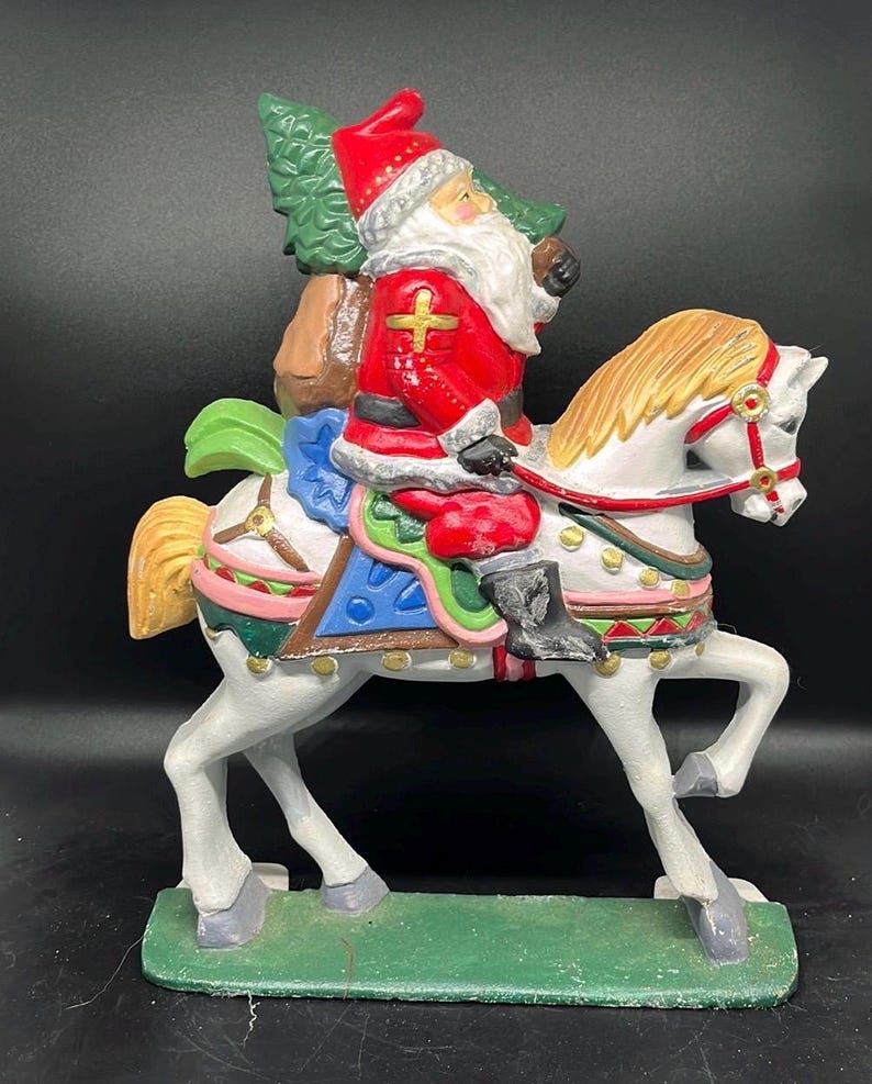 Vintage Iron Santa on a Horse Iron Doorstop Etsy