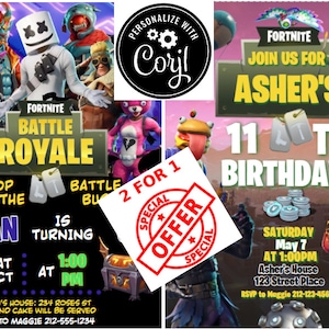 Buy 1 get 1 Free Birthday Invites - Unlimited Revision Battle Royale Birthday Invites Customize & Personalize Digital Gamer Invites Birthday