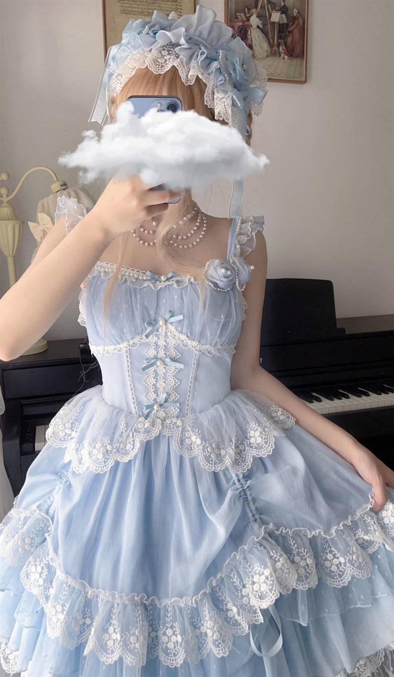 Light Blue Baby Doll Lace Tiered JSK Lolita Dress Sweet Lace Etsy