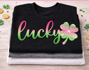 Lucky Shamrock PNG, Pink Green Glitter Clover, St. Patrick's Day Design (Digital Download)