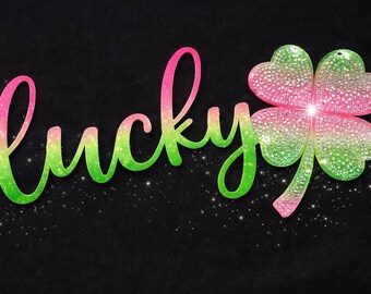 Lucky Shamrock Glitter Design, Pink Green Gradient, St. Patrick's Day PNG (Digital Download)