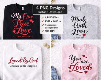 Christian Valentine Shirt PNG Bundle | Faith Love Quotes | Bible Verse Valentine Designs | Digital Download