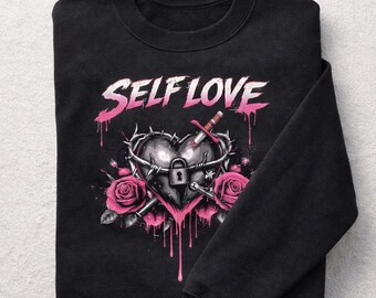 Self Love Crewneck Sweatshirt, Pink Gothic Heart, Valentine Gift