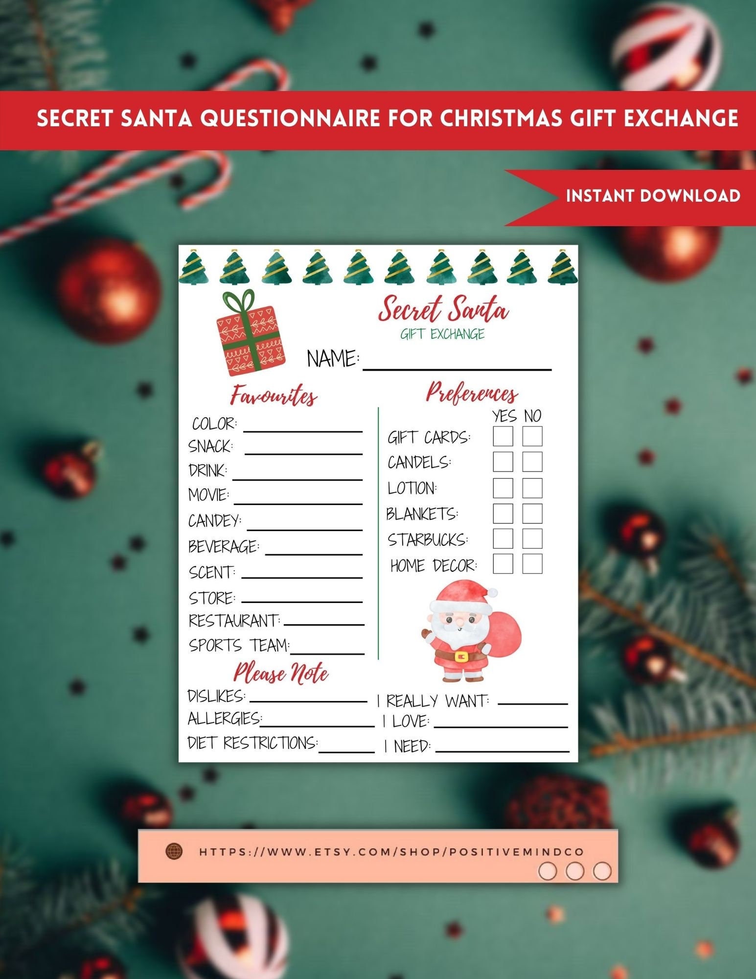 DIGITAL PRINTABLE Secret Santa Funny Gift Tags Set of 24 for 