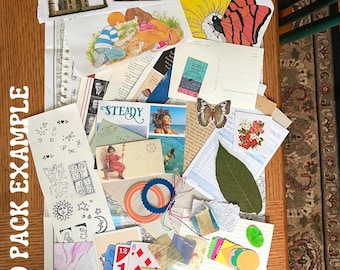 May include: A collection of vintage ephemera, including postcards, illustrations, and playing cards. The assortment features images of butterflies, flowers, children, and architectural landmarks. The text "50 PACK EXAMPLE" is visible.