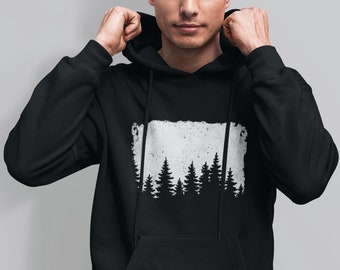 Sweat à capuche pour hommes, sweat à capuche imprimé arbres, sweat-shirt pour hommes avec imprimé, forêt, sweat à capuche noir avec imprimé