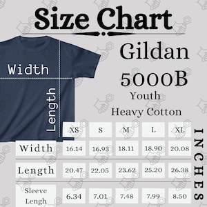Gildan 5000B Size Chart, Children’s Size Chart, Kids Gildan 5000B Mockup and Size Guide
