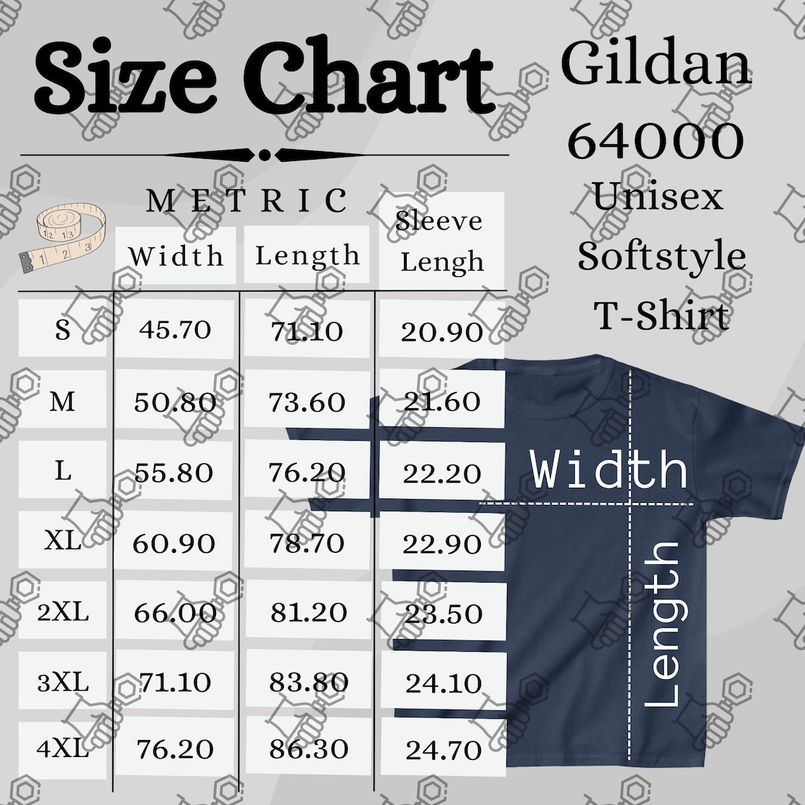 Gildan 64000 Size Chart, T-shirt Mockup Unisex Soft Style, Tee Size ...