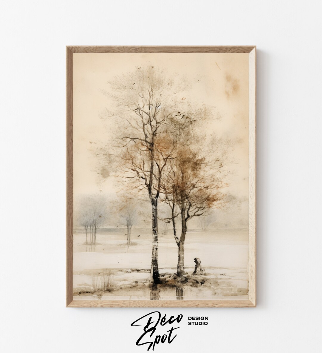 Winter Solitude Tree Art Print Monochrome Landscape With Etsy
