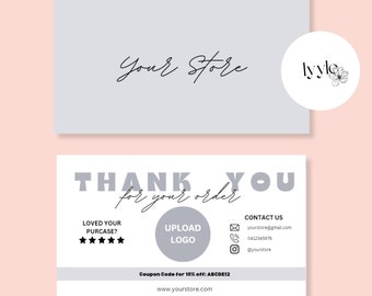 Customizable Thank You Card Template - Digital Printable Editable Cards For Customer Purchase - Choose your own colors and fonts