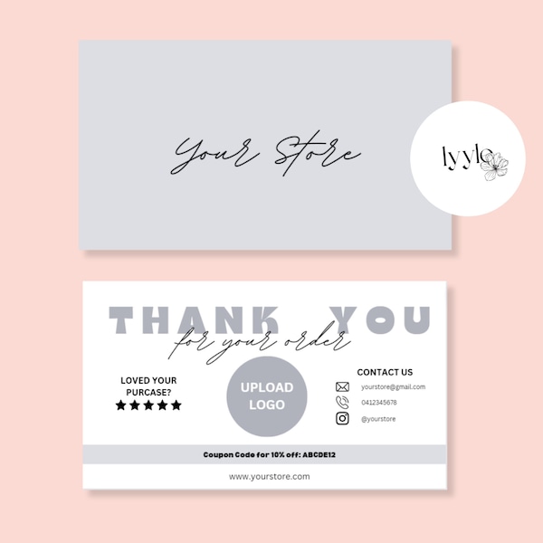 Customisable Thank You Card Template - Digital Printable Editable Cards For Customer Purchase - Choose your own colours and fonts