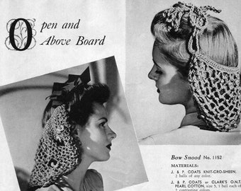 Snoods Crochet Headpiece Pattern - Vintage Knitting Digital PDF Pattern 1940s