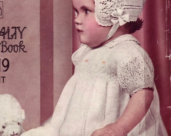 Vintage Knitting Digital PDF Pattern - Baby's Margaret Design of Bonnet And Dress 1930s