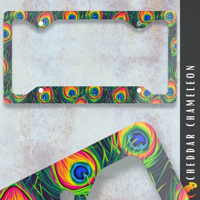 Colorful Rainbow Peacock Feather Print License Plate Frame Etsy