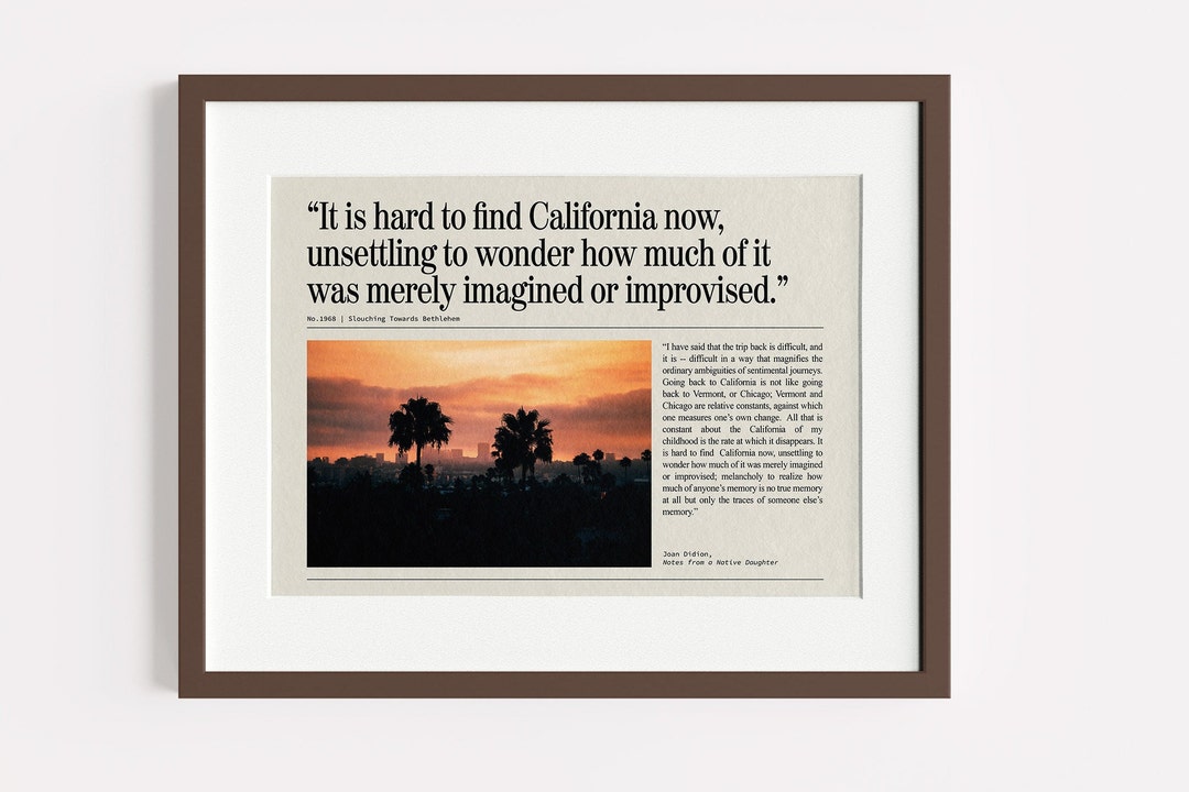 Joan Didion Notes From A Native Daughter Joan Didion Poster Retro Los Angeles Poster Writer Wall Art - Etsy